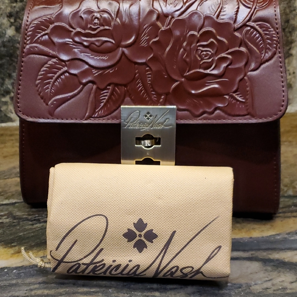 Patricia Nash Deep Red Embossed Leather Satchel - Picture 13 of 16